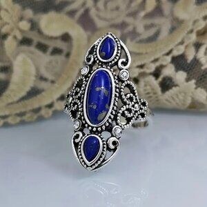 Enchanting Bohemian Turquoise Ring Stone Hollow Carved Out Women size 6